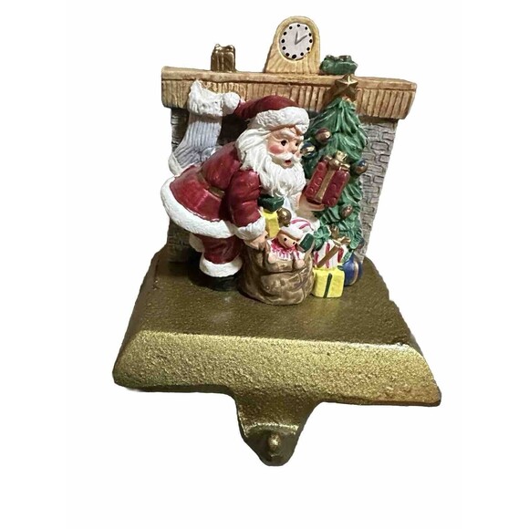 Cast Iron Stocking Holder Santa Fireplace Soldier Original Box Vintage NICE VTG - Picture 1 of 9